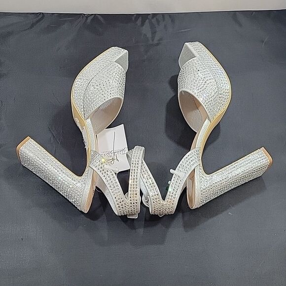 BRAND NEW BISSOU BISSOU JEWEL STUDDED EMBELLISHMENTS SQUARE TOE HIGH HELL SANDAL - Picture 10 of 15